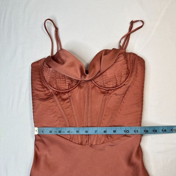 House of CB London Myrna Rose Satin Corset Slip Dress Fitted Cocktail Party Sm - Picture 9 of 14